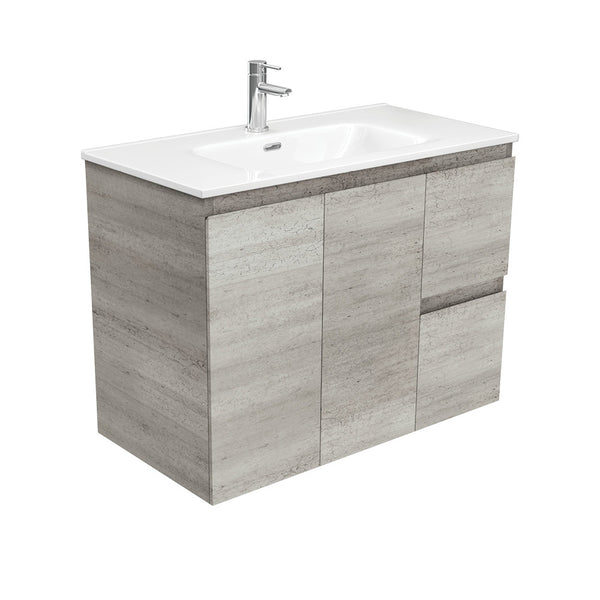 Fienza JOL90XR 900mm Joli Fingerpull Wall-Hung Vanity, Right Drawers, Industrial Edge