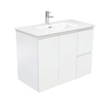Fienza JOL90ZR Joli 900mm Fingerpull Wall-Hung Vanity, Right Drawers, Satin White
