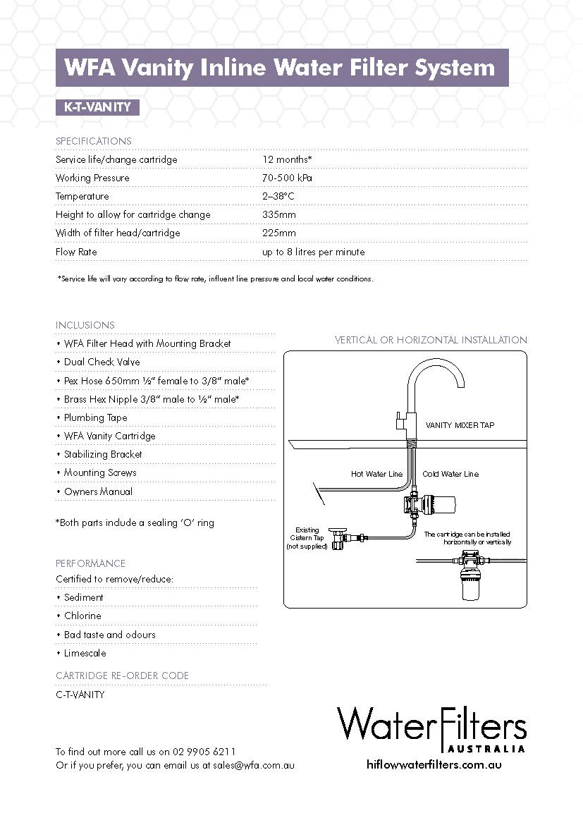 Oliveri K-T-VANITY HiFlow Vanity Inline Filter System