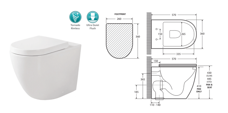 Fienza Gerberit Toilet Package Koko Gloss White Wall Face Toilet Pan to Floor, Sigma 8 Inwall Cistern with Sigma 30 Flush Plate Matte Black