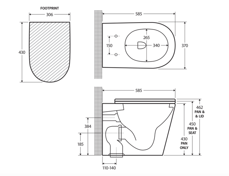 Fienza Geberit Toilet Package Isabella Wall Faced Gloss White Pan Slim Seat, Geberit Inwall Cistern, Sigma 30 Chrome Buttons - Special Order