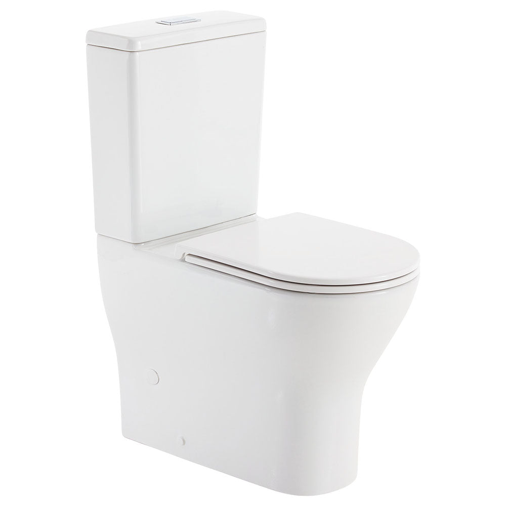 Fienza K028GEP-2 Tono Rimless Tornado Back to Wall Toilet Suite & Geberit Cistern, P-Trap, Slim Seat, Gloss White