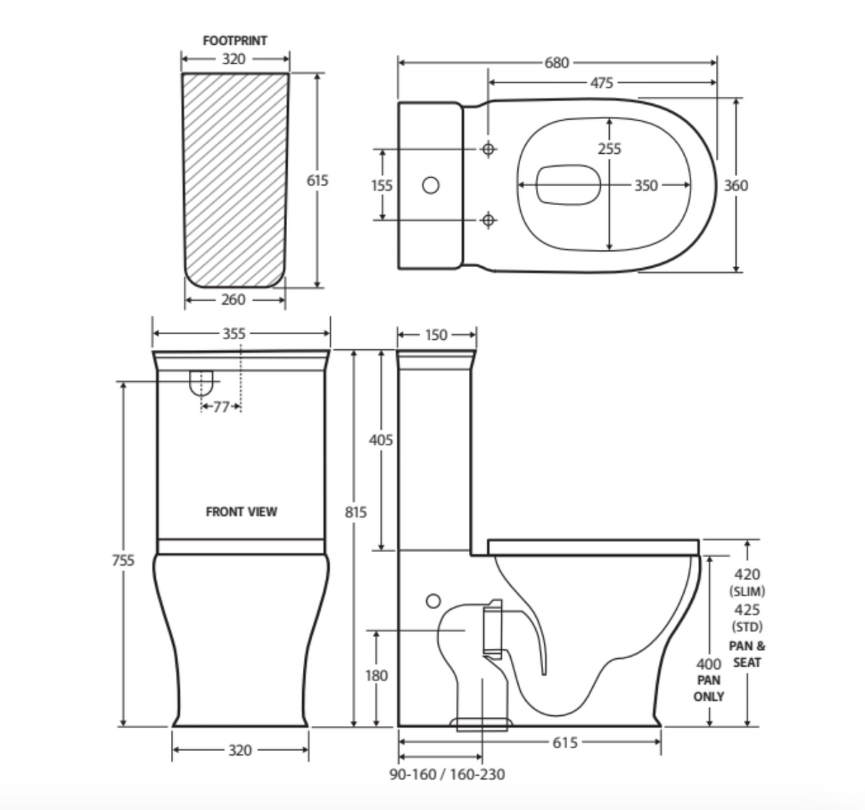 Fienza K031A-2 Lillian Tornado Back to Wall Toilet Suite, S Trap, 90-160mm, R&T Cistern, Slim Seat, Gloss White
