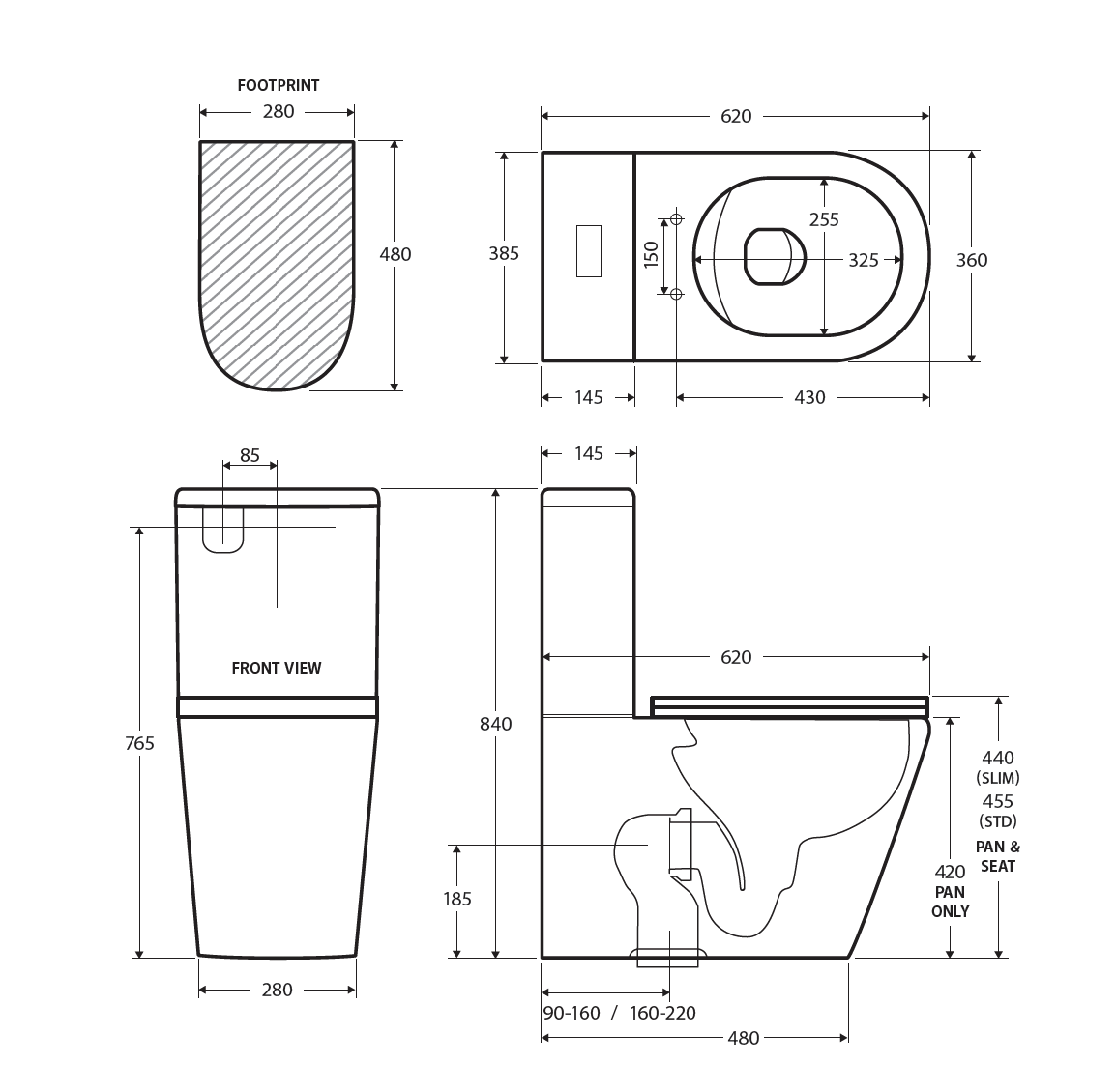 Fienza K314A-2 Aluca Tornado Flush Back-to-Wall Toilet Suite - Slim Seat
