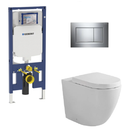 Fienza Toilet Package, Koko Gloss White Wall Hung Pan, Sigma 8 Inwall Cistern Frame with Sigma 30 Flush Plate Chrome