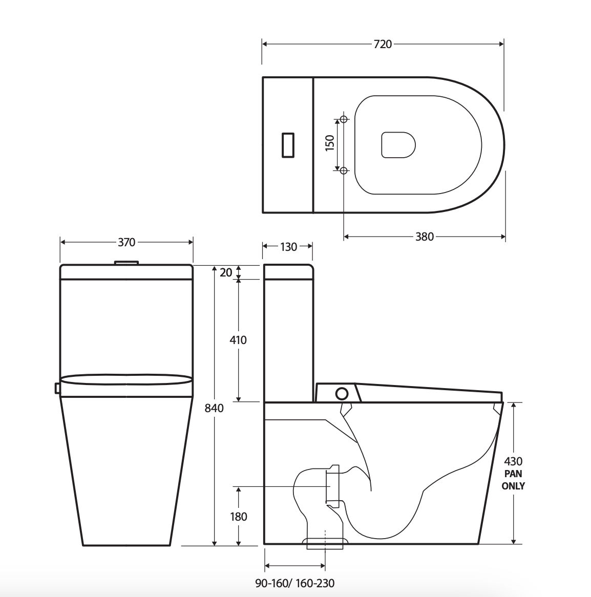 Fienza KS100P Sona Smart Toilet & Bidet, P-Trap, White