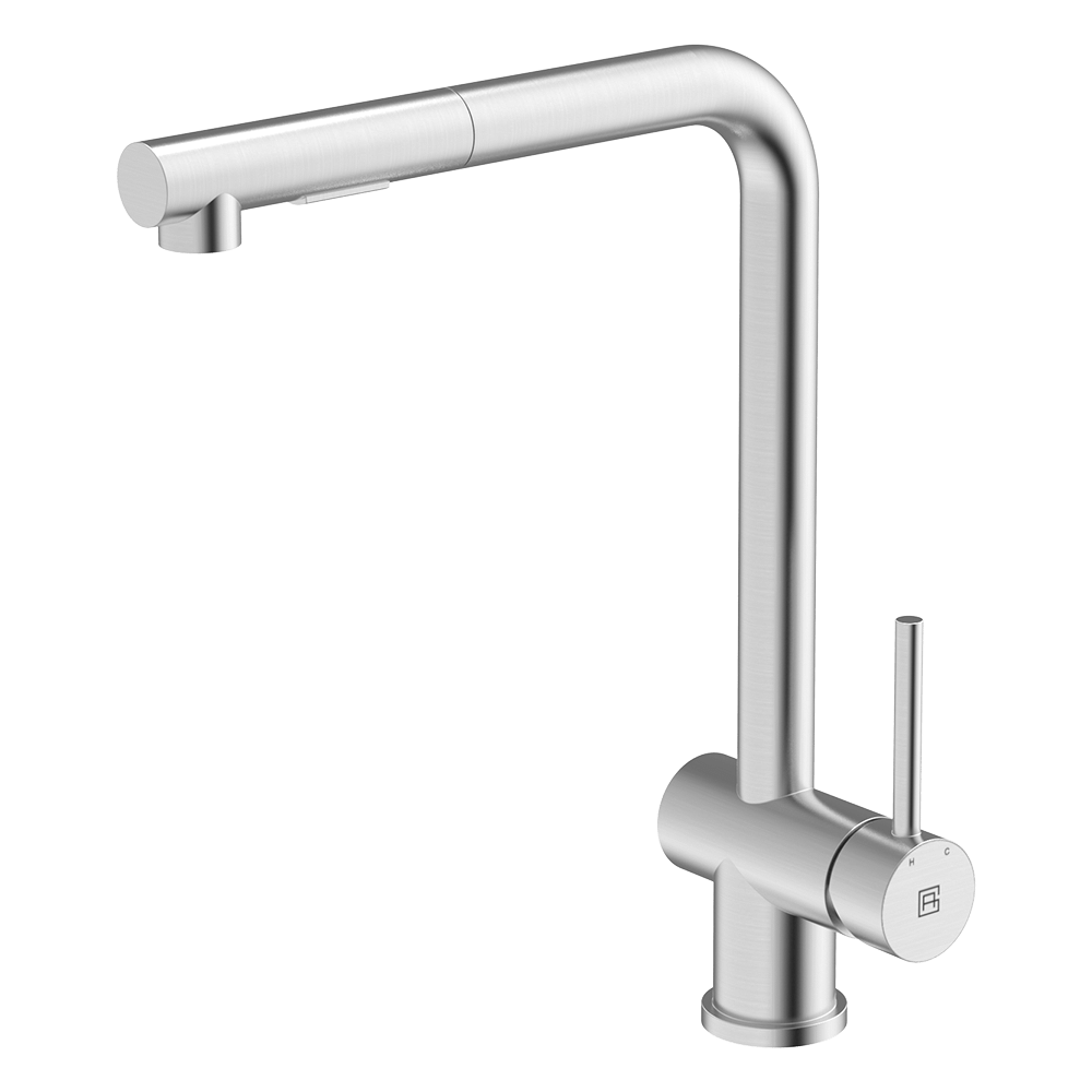 Abey Square Gooseneck Kitchen Mixer, Dual Function, Brushed Stainless Steel, KTA030-BR