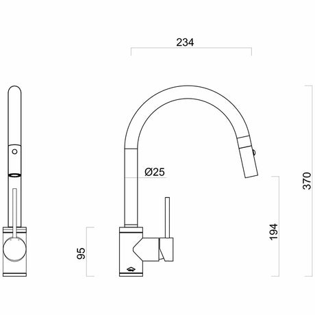 Gareth Ashton Kta037-316-Br 316 Brushed Stainless Steel Gooseneck Pull Out Kitchen Mixer Taps