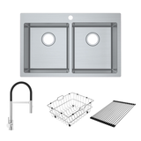 Kubik 800 Series Double Bowl Stainless Steel Sink and Mixer Tap with Accessories