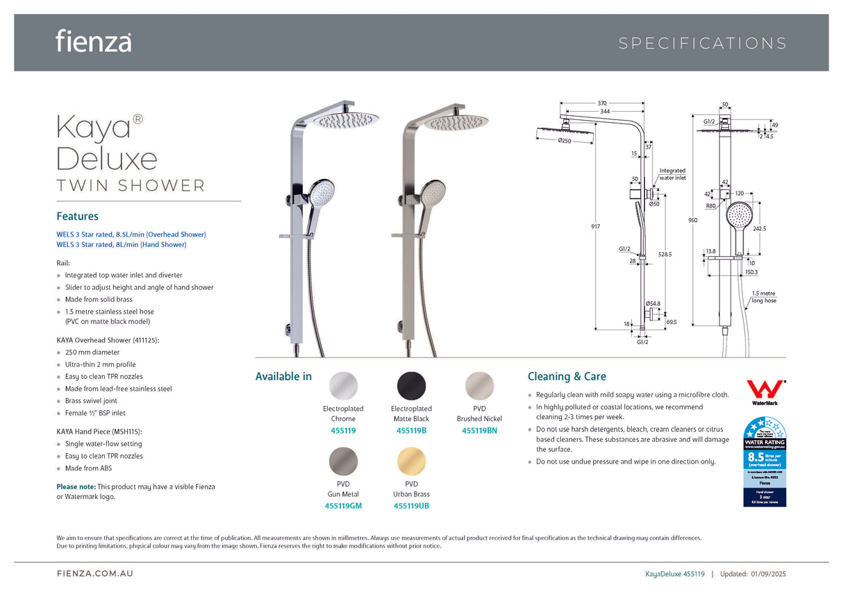 Fienza 455119B Kaya Deluxe Twin Shower, Matte Black