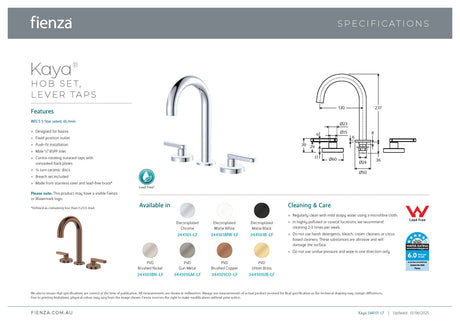 Fienza 344101B-LF Kaya Round Hob Set Lever Taps Matte Black