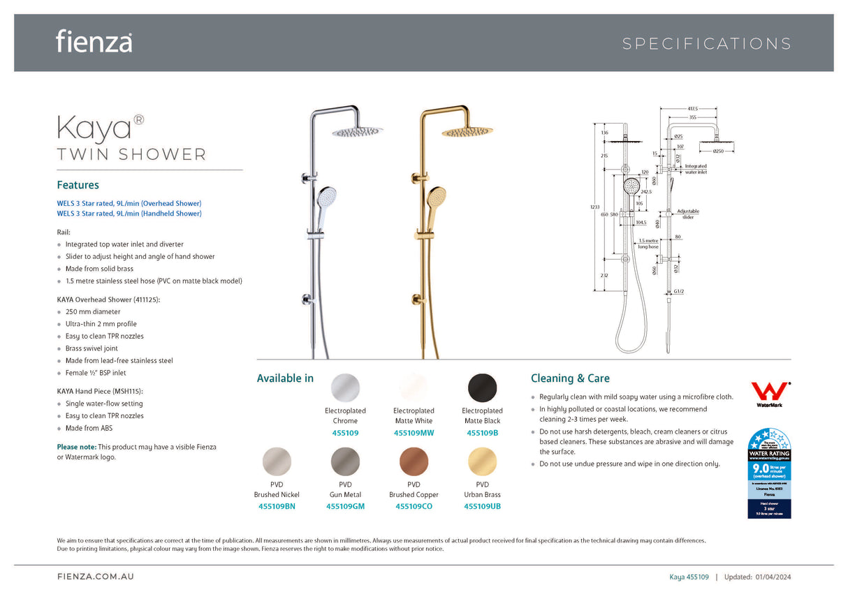Fienza 455109 Kaya Twin Shower, Chrome
