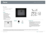 Fienza 68612W Kuro Granite 39L Single Bowl Kitchen Sink, Matte White