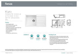 Fienza 68614W Kuro Granite 39L Single Kitchen Sink with Drainer, Matte White, No Tap Hole