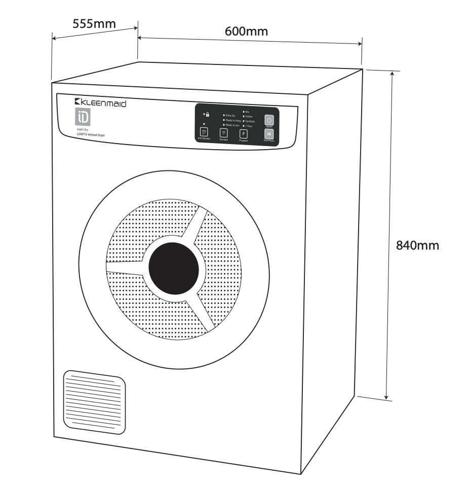 Kleemaid LDVF70 7kg Sensor Controlled Vented Dryer