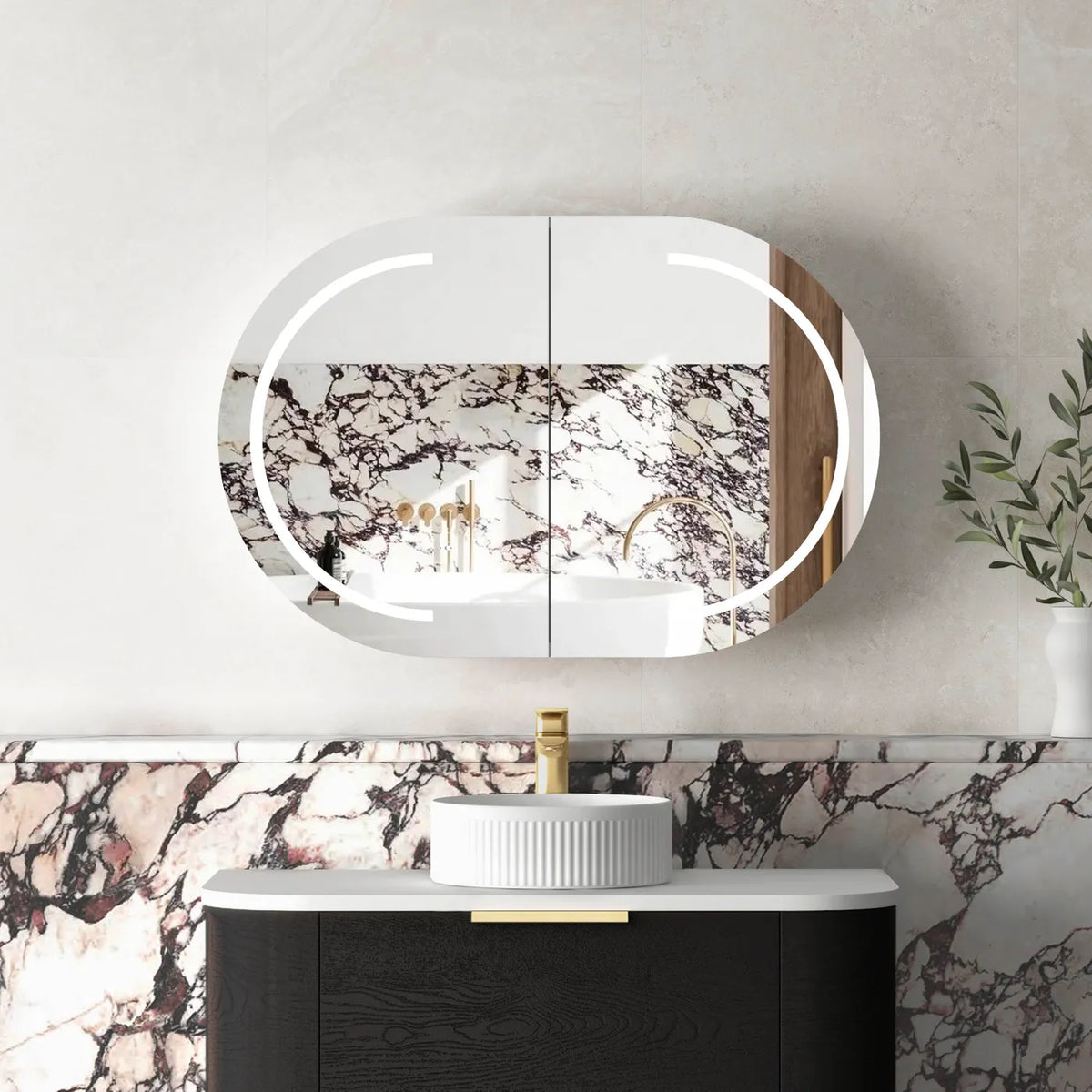 Otti LED-BOSV9060B LED Bondi 900x600mm Black Oak Shaving Cabinet