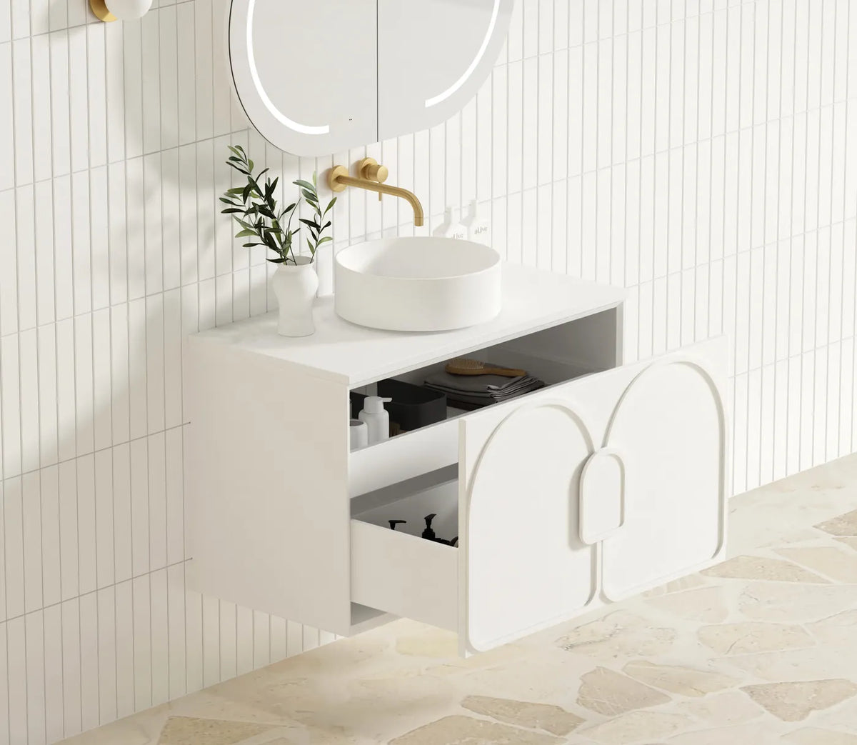 Otti Laguna Wall Hung Vanity, Satin White