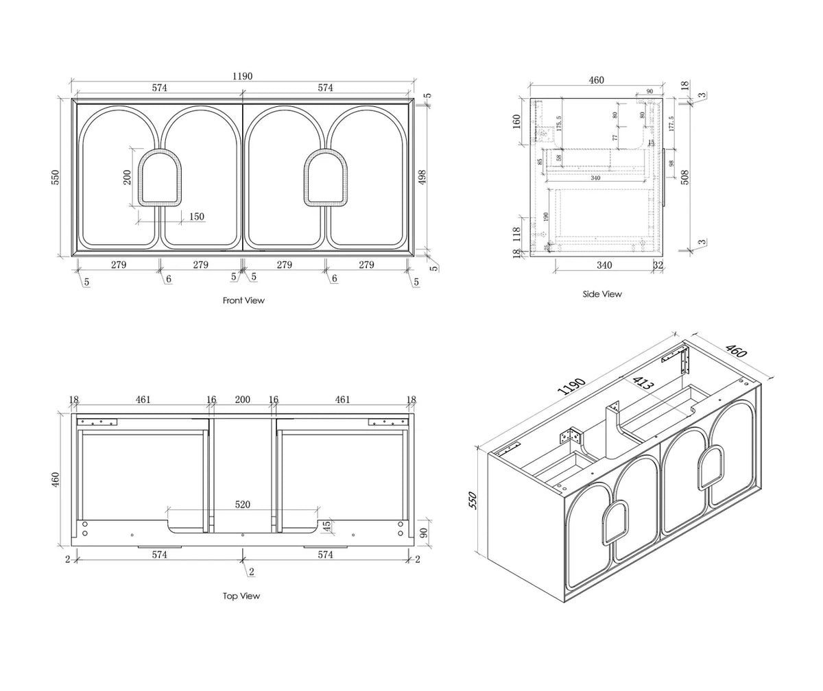 Otti Laguna Wall Hung Vanity, Black Oak