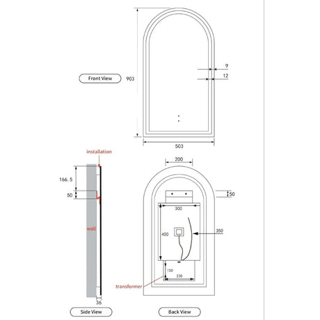 Aulic Canterbury Arch LED Mirror Brushed Nickel 500 x 900mm LMCAN-500-BN Brushed Nickel Mirrors