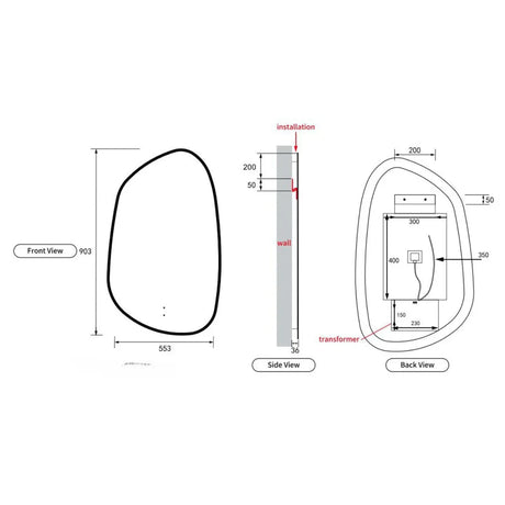 Aulic Tarcoola Asymmetric LED Mirror Brushed Nickel 550 x 900mm LMTAR-550-BN Mirrors