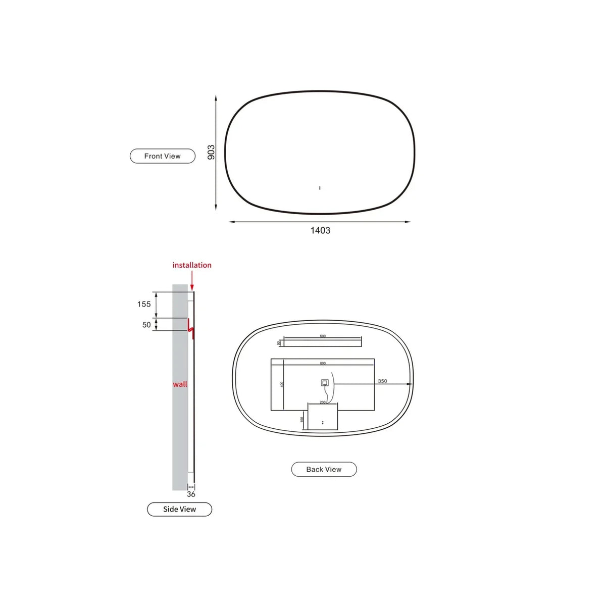 Aulic LMVAL-1400-BZ Valmont Horizontal 1400mm LED Mirror, Brushed Bronze