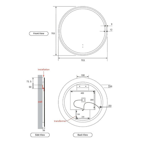 Aulic Windsor Round LED Mirror 700mm Matte Black LMWIN-700-MB Matte Black Mirrors