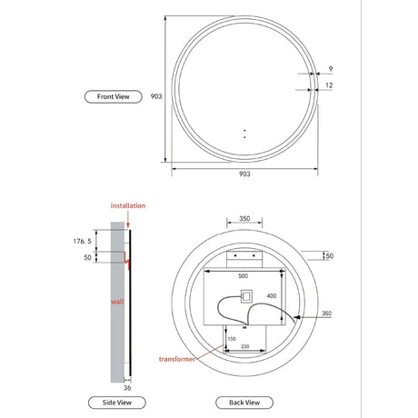 Aulic Windsor Round LED Mirror 900mm Brushed Bronze LMWIN-900-BZ Brushed Bronze Mirrors