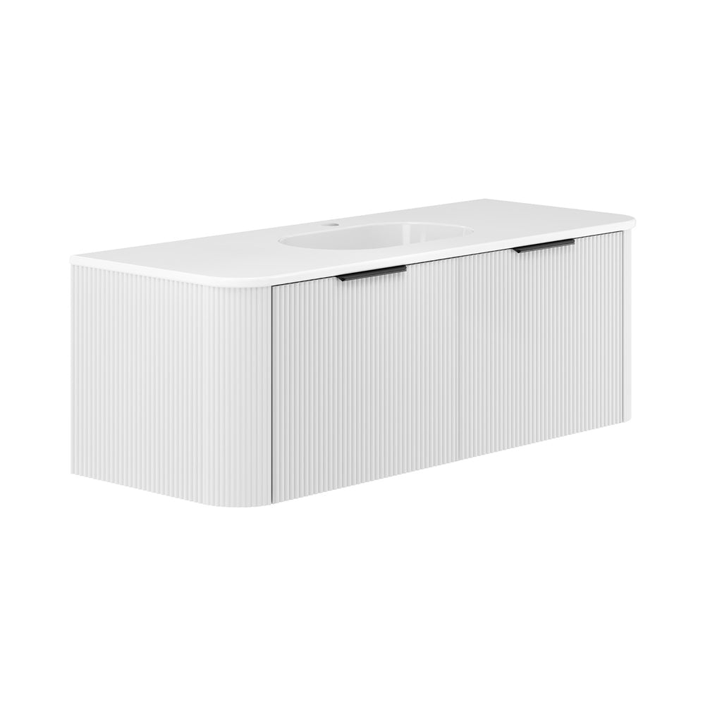 Fienza LOLM150CMD Lola 1200 Minka Curved Satin White Wall-Hung Vanity, One Tap Hole