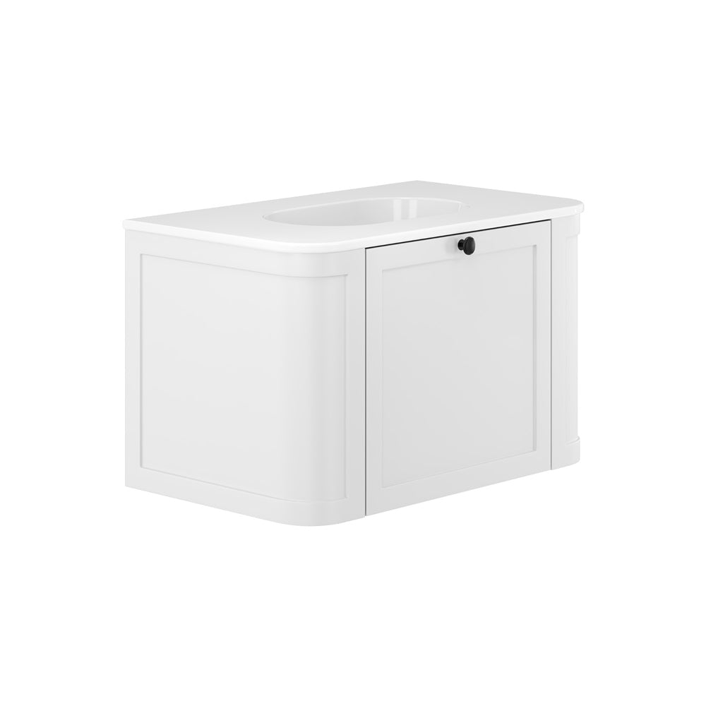 Fienza LOLM75UW Lola 750 Mila Curved Satin White Wall-Hung Vanity, One Tap Hole