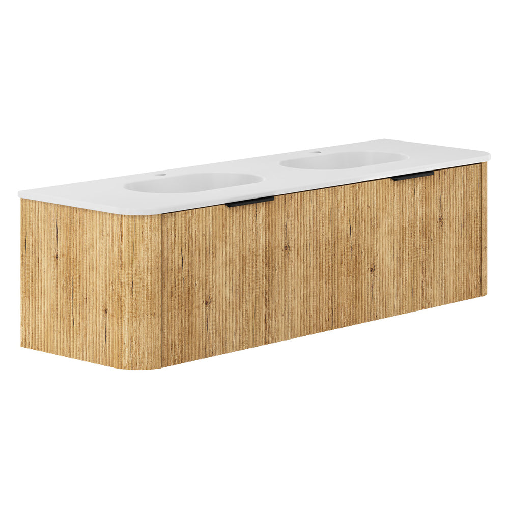 Fienza LOL150USD Lola 1500 Matte Minka Curved Scandi Oak Wall-Hung Vanity, One Tap Hole
