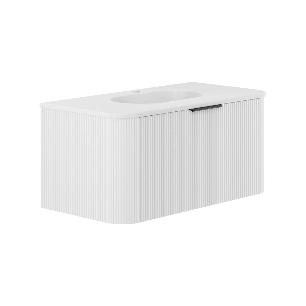 Fienza Lola LOL90CM 900 Matte Minka Curved Satin White Wall-Hung Vanity, One Tap Hole