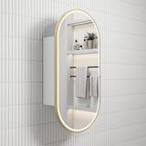 Aulic Beau Monde Oblong LED Matte White Shaving Cabinet With Brushed Gold Frame 450 x 900mm LSCBM-450-MW-BG Mirrors &