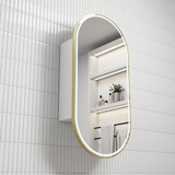 Aulic Beau Monde Oblong LED Matte White Shaving Cabinet With Brushed Gold Frame 450 x 900mm LSCBM-450-MW-BG Mirrors &