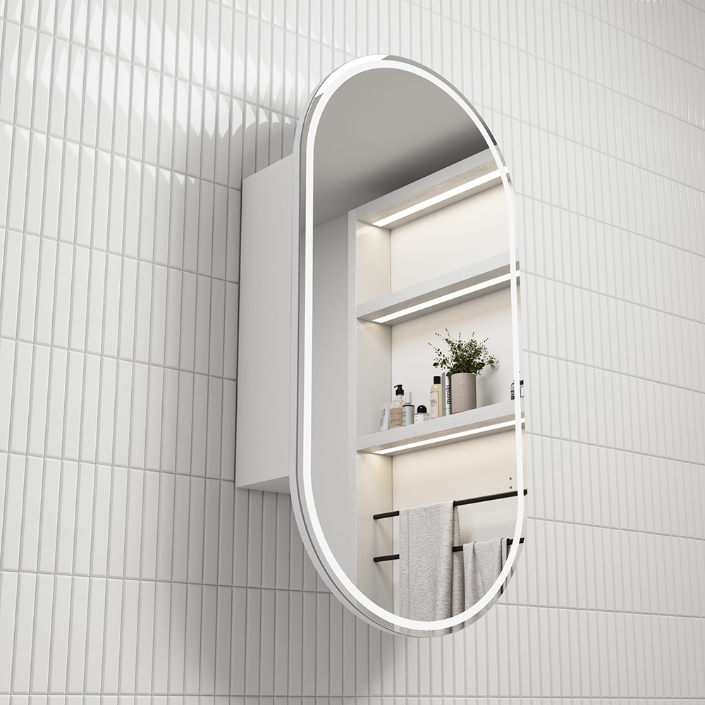 Aulic Beau Monde Oblong LED Matte White Shaving Cabinet 450 x 900mm LSCBM-450-MW Mirrors & Cabinets