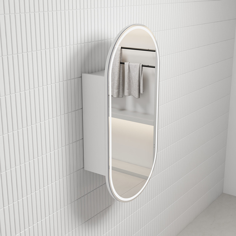 Aulic Beau Monde Oblong LED Matte White Shaving Cabinet 450 x 900mm LSCBM-450-MW Mirrors & Cabinets
