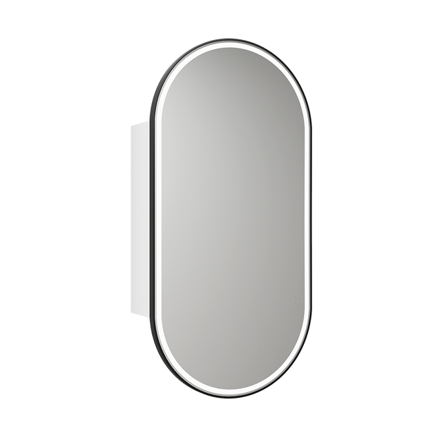 Aulic Beau Monde Oblong LED Matte White Shaving Cabinet With Matte Black Frame 400 x 900mm LSCBM-450-MW-MB Matte Black