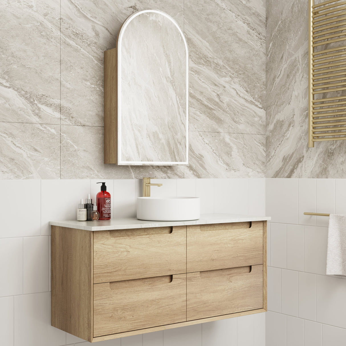 Aulic Canterbury Arch LED Carita Shaving Cabinet 500 x 900mm LSCCAN-500-CR Mirrors & Cabinets