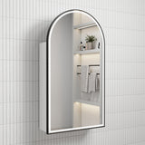 Aulic Canterbury Arch LED Matte White Shaving Cabinet With Matte Black Frame 500 x 900mm LSCCAN-500-MW-MB Matte Black