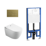 Lafeme Sesto Inwall Cistern Wall Hung Smart Toilet With Brushed Gold Flush Plate