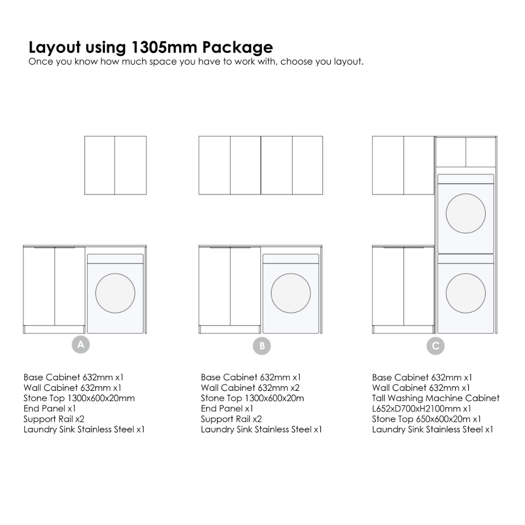 Otti Noosa 1305x600x2100 White Laundry Kit