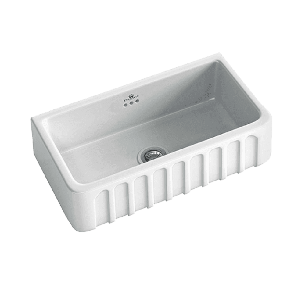 Abey Chambord Louis Single Bowl Fireclay Sink, 797x480x220mm, White, LOUIS-2W