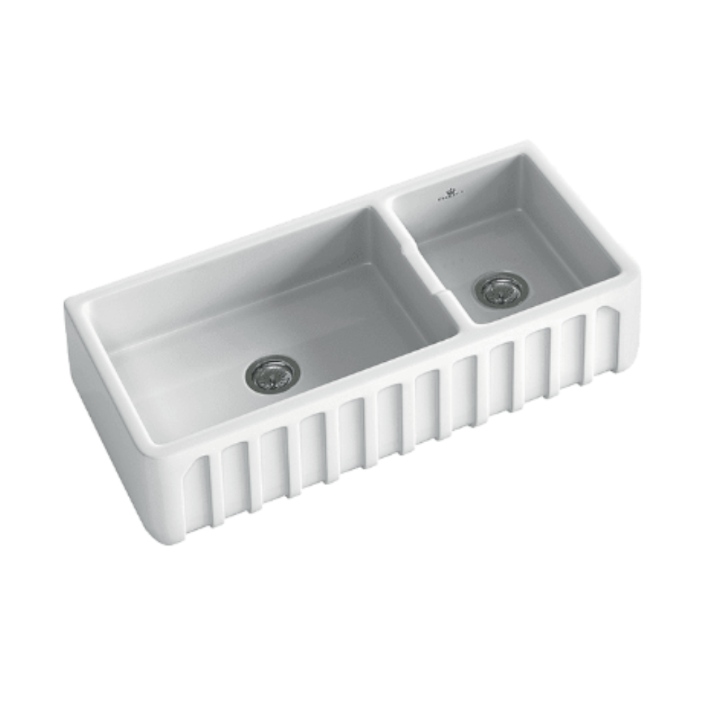 Abey Chambord Louis 1&1/2 Bowl Fireclay Sink, 997x480x220mm, White LOUIS-3W