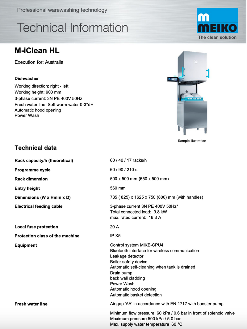 Meiko M-iClean HL Pass Through Dishwasher - Special Order