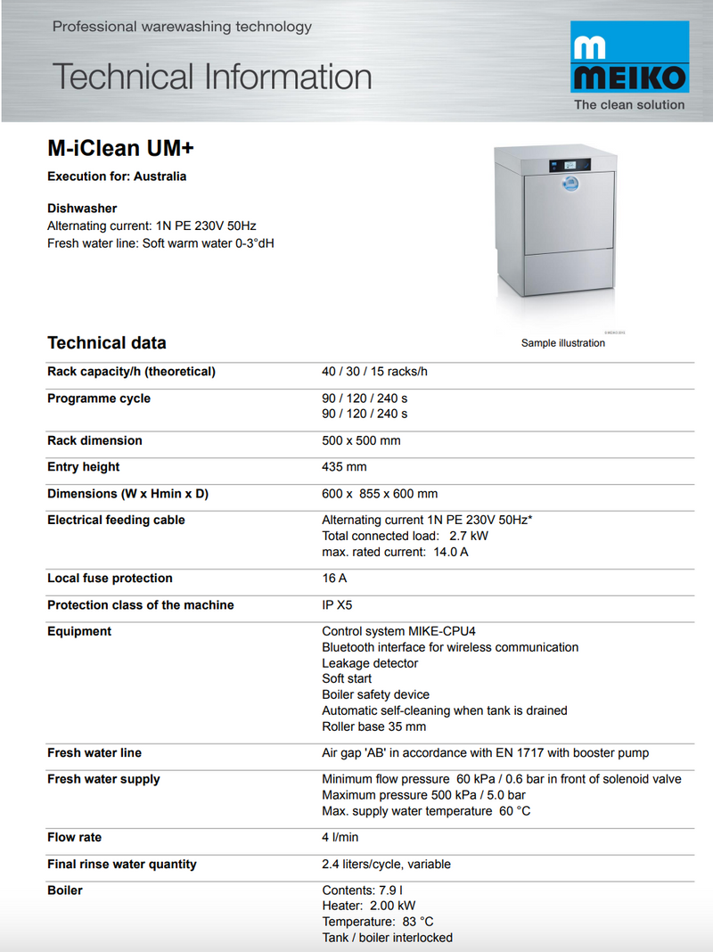 Meiko M-iClean UM+ Commercial Glasswasher and Dishwasher - Special Order