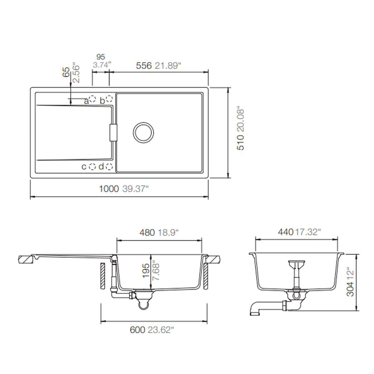 Abey Schock Md-100Lb Mono Single Bowl With Drainer - Magma Black Granite Kitchen Sinks