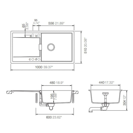 Abey Schock Md-100Lb Mono Single Bowl With Drainer - Magma Black Granite Kitchen Sinks
