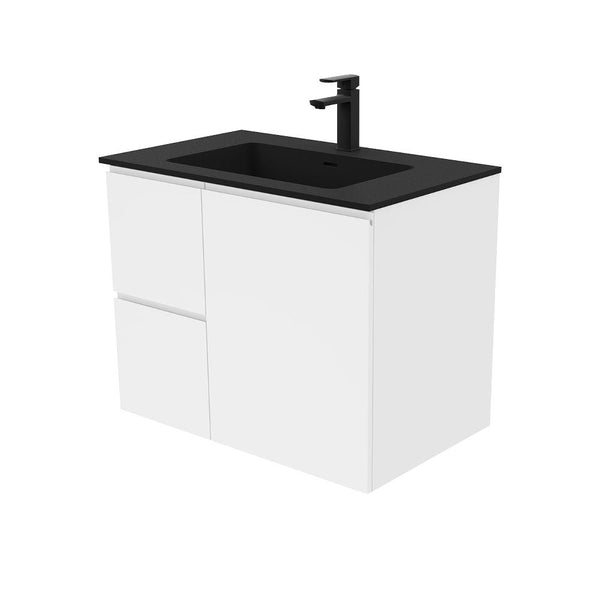 Fienza MON75FR Montana Fingerpull 750 Gloss Wall Hung White Vanity, Left Drawers