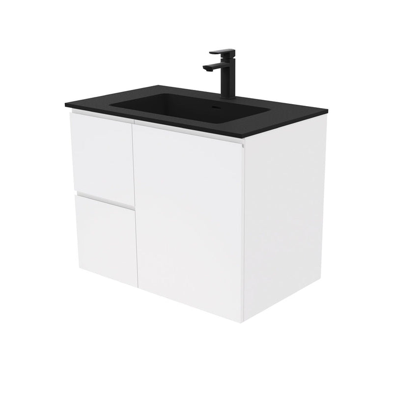 Fienza MON75ZL Montana Fingerpull 750 Gloss White Wall Hung Vanity, Left Drawers