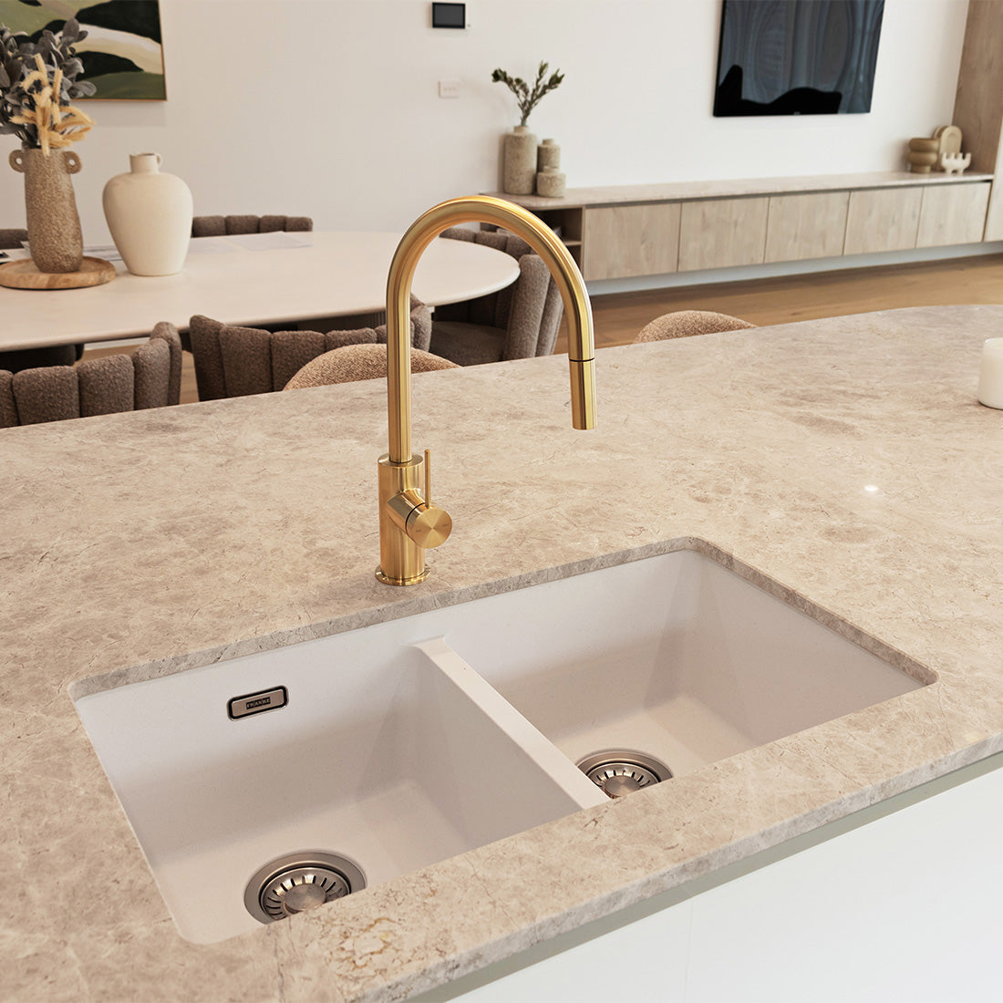 Franke Maris Granite Double Bowl 350-350mm Undermount Polar White, MRG120-35/35-B PW