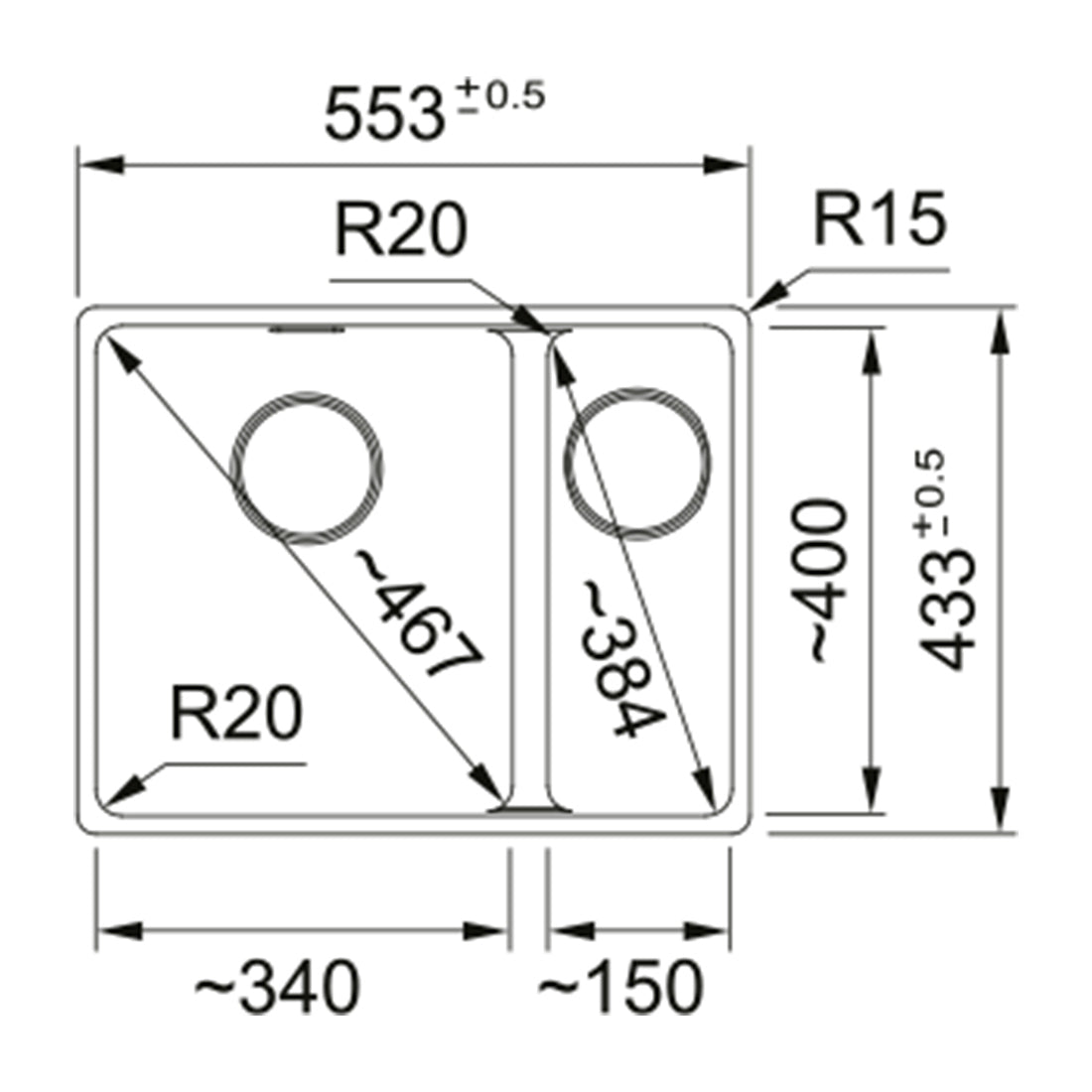Franke Maris Granite One and a Half Bowl, 340-150mm, Flushmount, Right Hand, Polar White, MRG260SBRPW-B